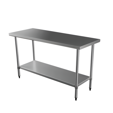 Mesón Centro Inox 150 x 60 x 85 cm - Repisa y Patas Acero Galv. ITA