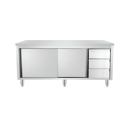 Mesón de Acero Cerrado Gabinete 2 Puertas - 3 Cajones 150 x 66 x 85 cm ITA