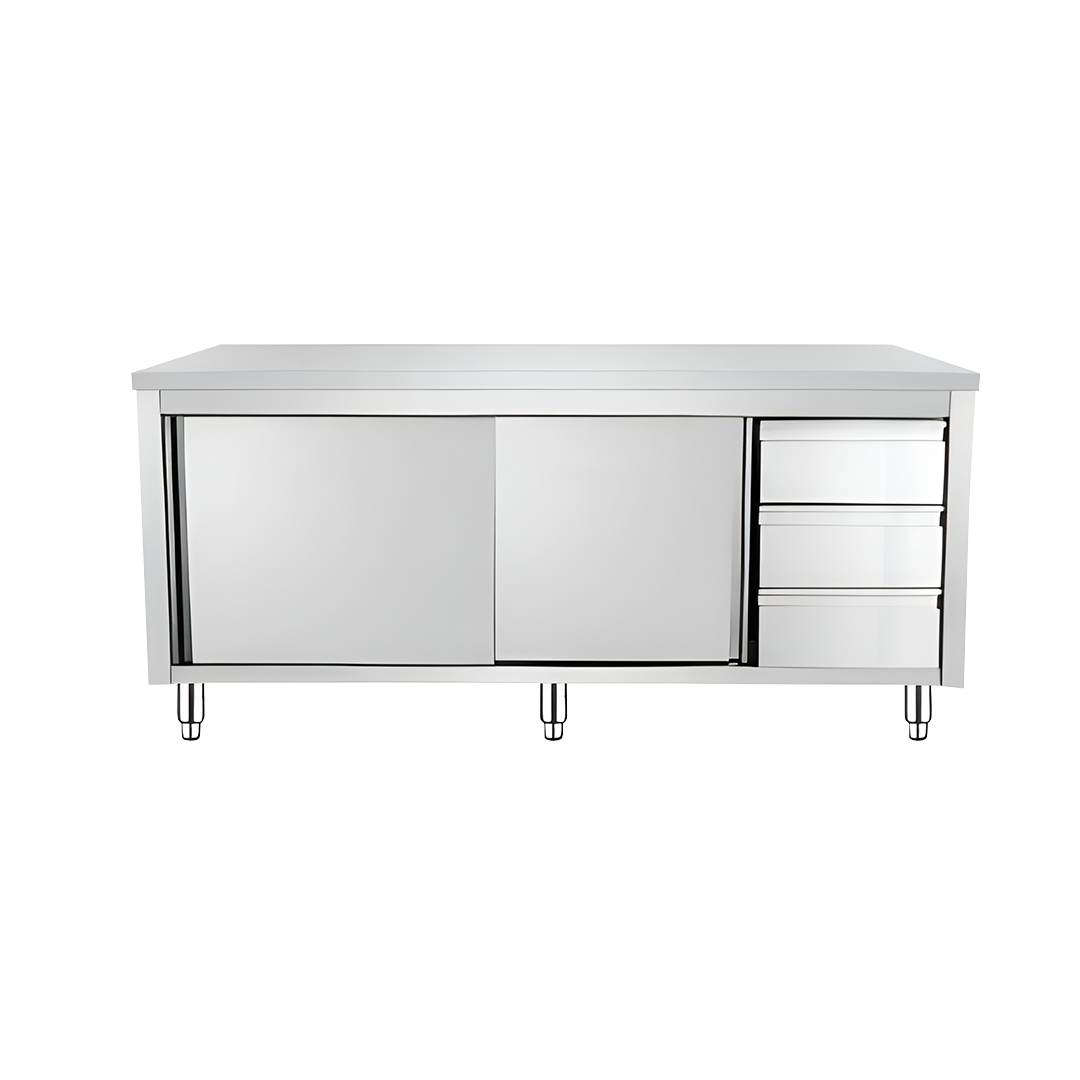 Mesón de Acero Cerrado Gabinete 2 Puertas - 3 Cajones 150 x 66 x 85 cm ITA Mesón de Acero Cerrado Gabinete 2 Puertas - 3 Cajones 150 x 66 x 85 cm ITA