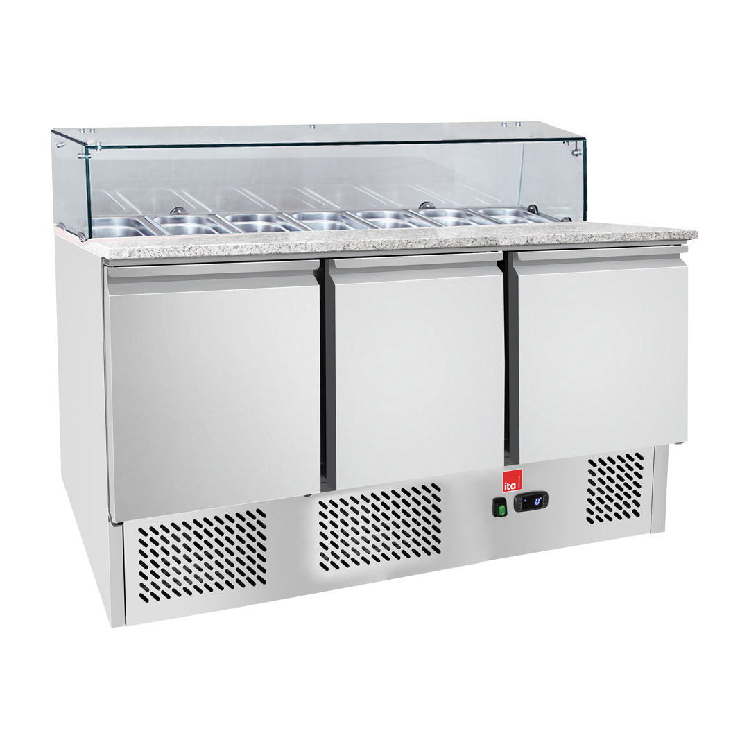 Saladette ITA 3 Puertas, Mármol con Vidrio 380L SIM3P 8 G Saladette ITA 3 Puertas, Mármol con Vidrio 380L SIM3P 8 G