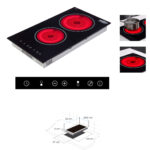Kit Encimera eléctrica vitrocerámica 2 quemadores + Campana retráctil gris - imagen 3
